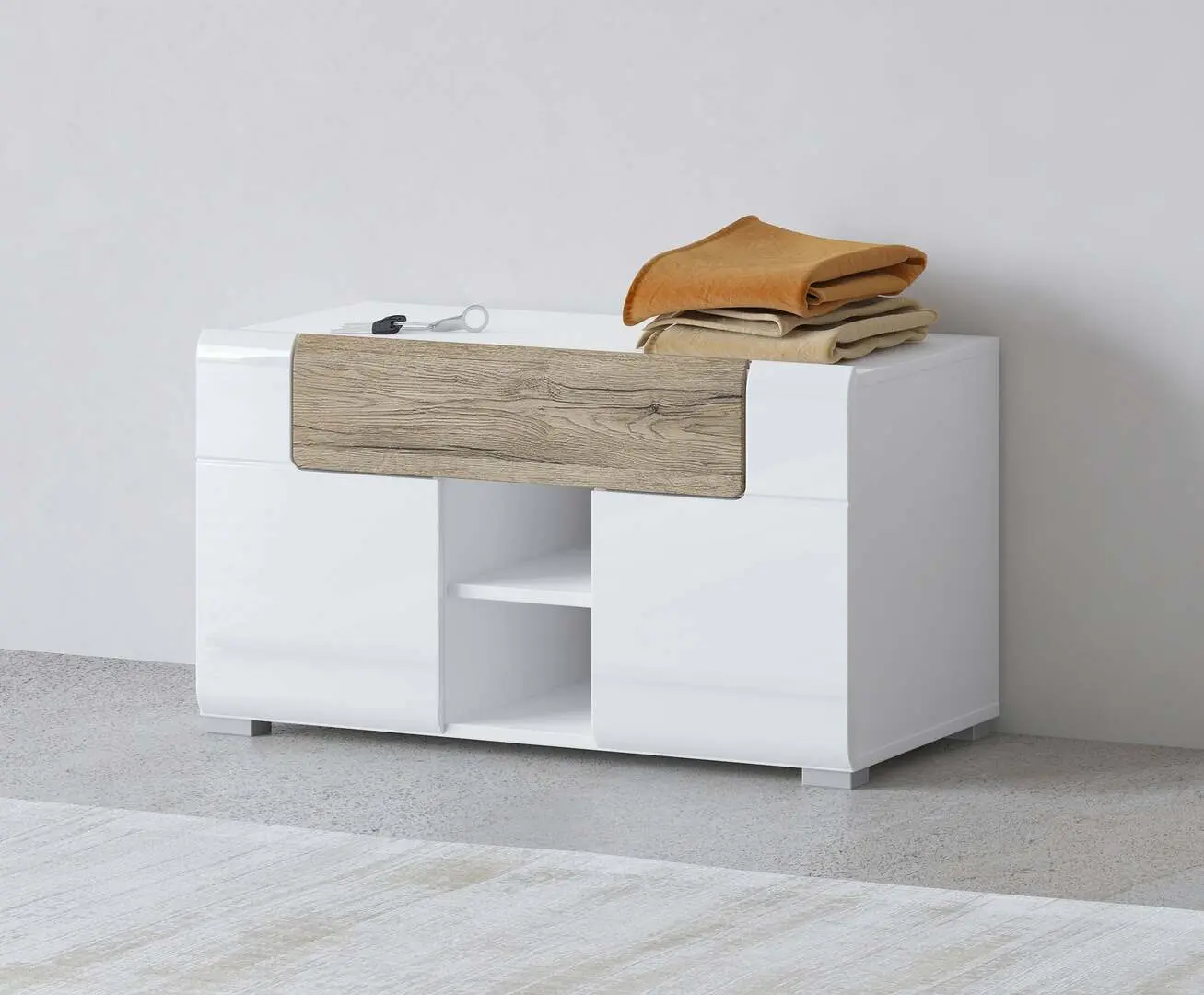 Тумба для обуви Helvetia Toledo 2D1SZ (White Gloss/Sanremo Oak) - 3