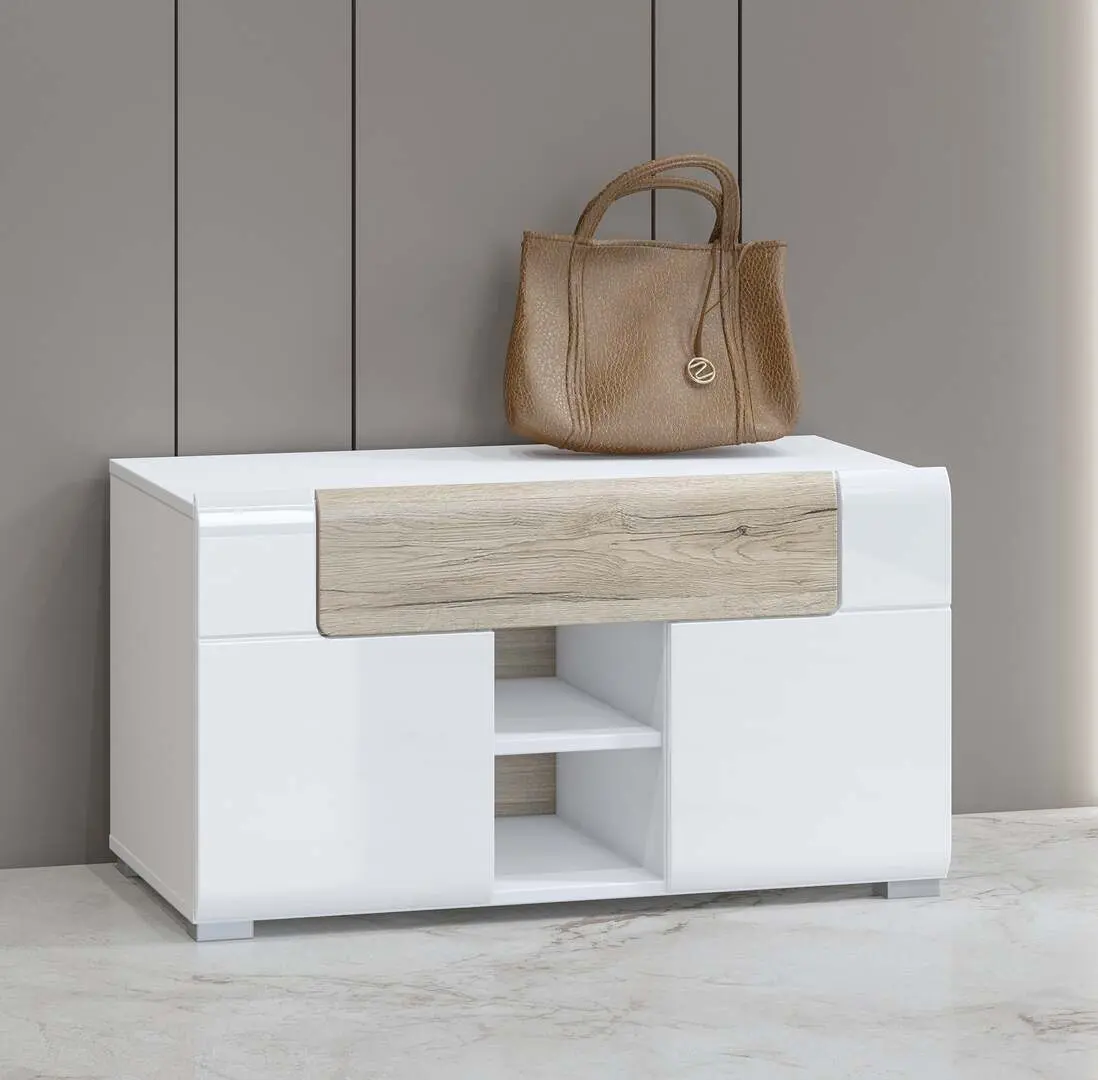 Тумба для обуви Helvetia Toledo 2D1SZ (White Gloss/Sanremo Oak)