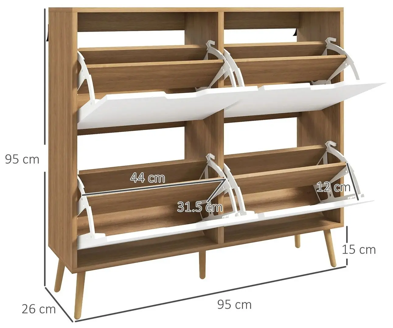 Тумба для обуви Homcom 837-394V80ND 95x26 cm (White/Natural Oak) - 2