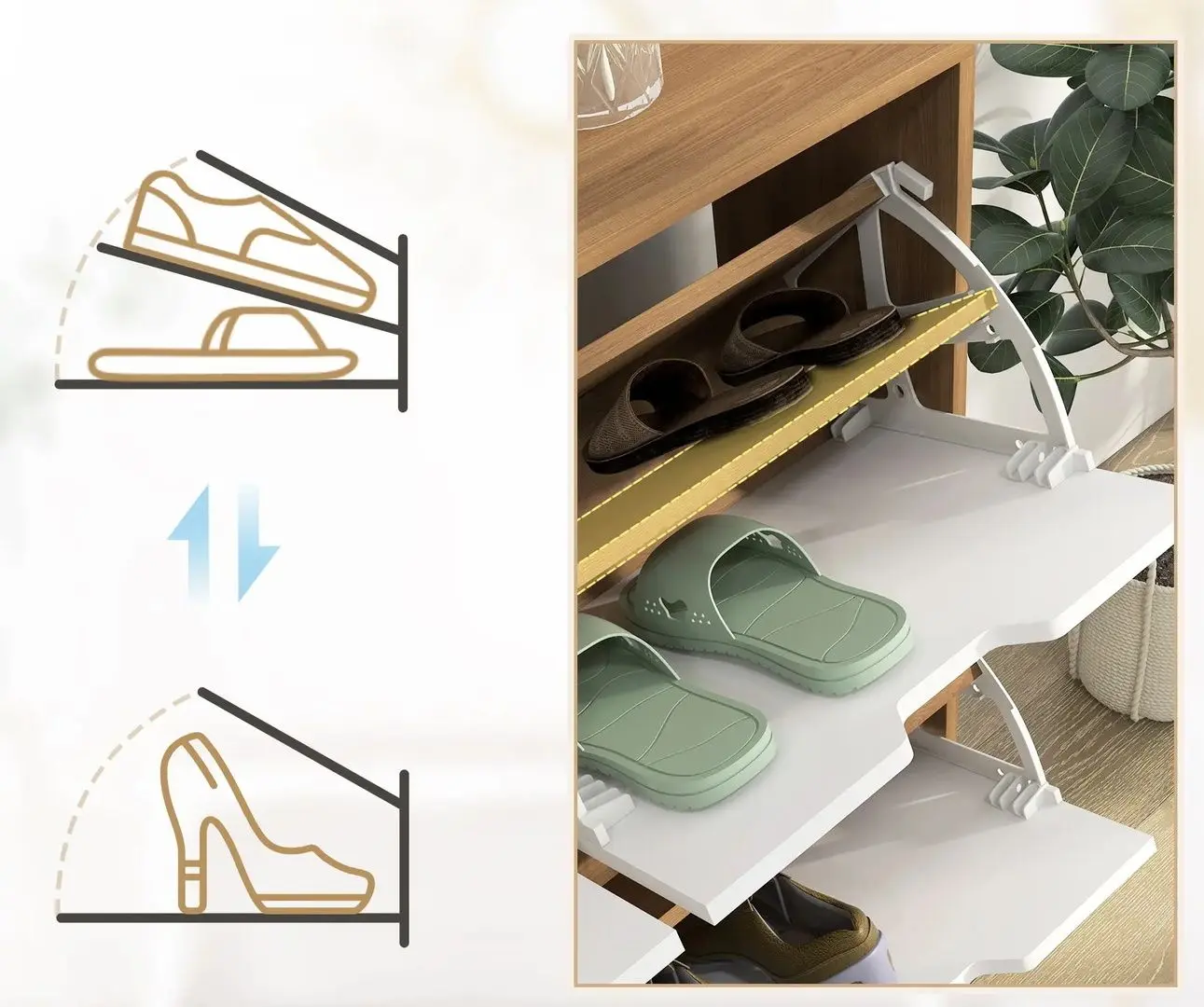 Тумба для обуви Homcom 837-394V80ND 95x26 cm (White/Natural Oak) - 5