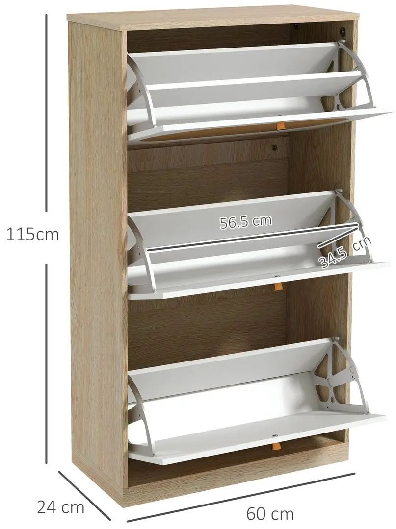 Tumba pentru incaltaminte Homcom 837-404V00AK 60x24x115 cm (White/Oak) - 3