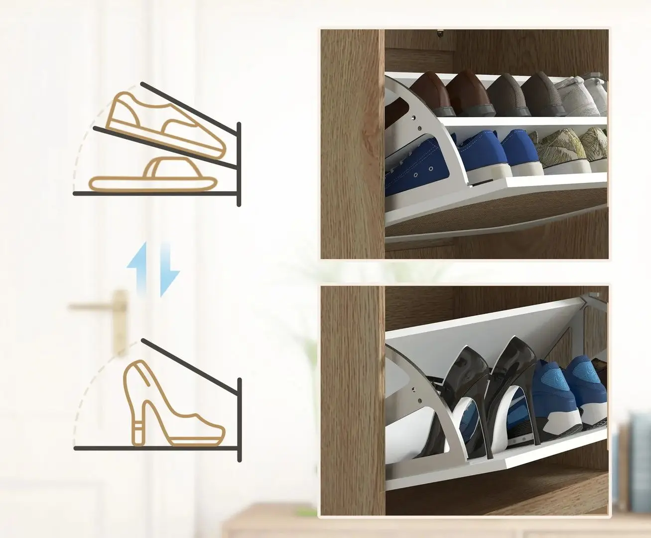 Tumba pentru incaltaminte Homcom 837-404V00AK 60x24x115 cm (White/Oak) - 4