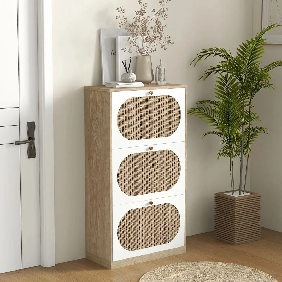 Tumba pentru incaltaminte Homcom 837-404V00AK 60x24x115 cm (White/Oak)