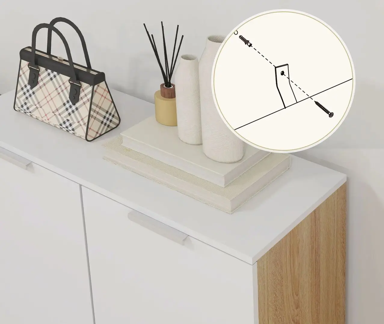 Tumba pentru incaltaminte Homcom 837-472V81WT 76x31x95 cm (White Gloss/Natural Oak) - 3