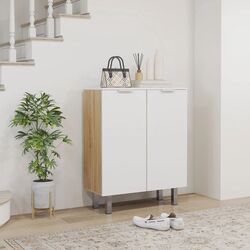 Tumba pentru incaltaminte Homcom 837-472V81WT 76x31x95 cm (White Gloss/Natural Oak)
