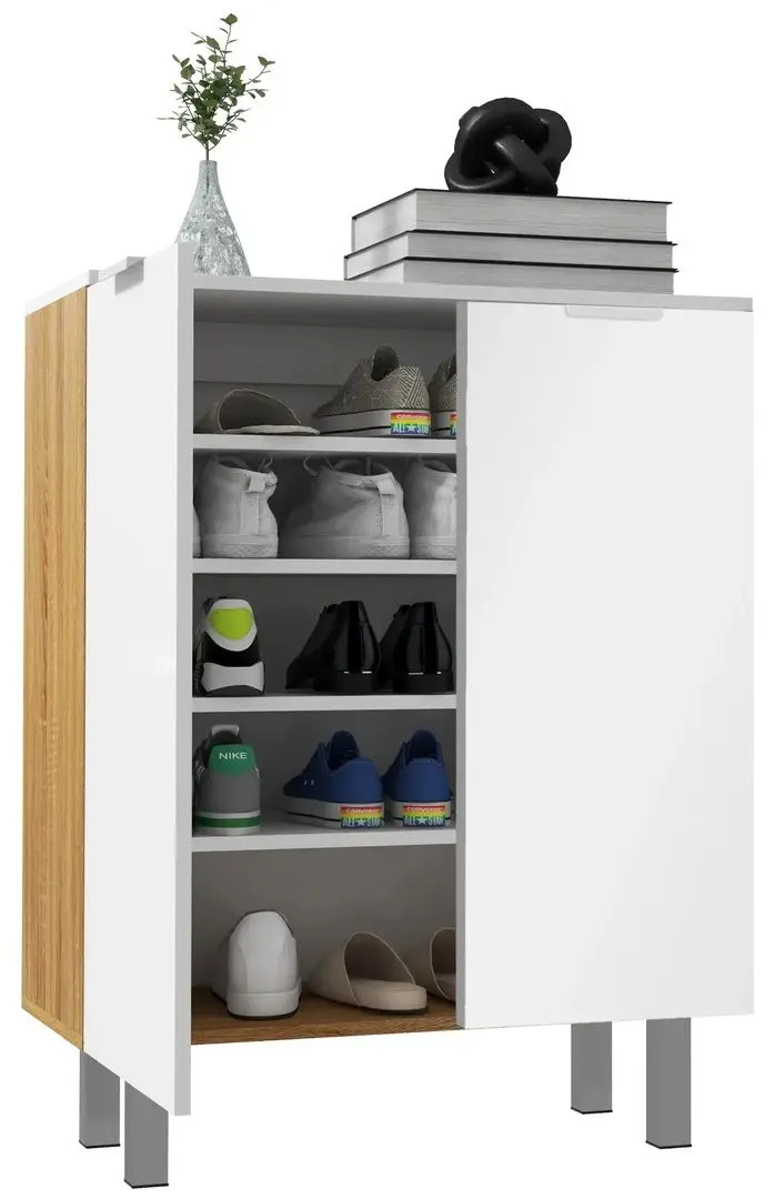 Tumba pentru incaltaminte Homcom 837-472V81WT 76x31x95 cm (White Gloss/Natural Oak) - 4