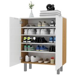 Tumba pentru incaltaminte Homcom 837-472V81WT 76x31x95 cm (White Gloss/Natural Oak) Thumb