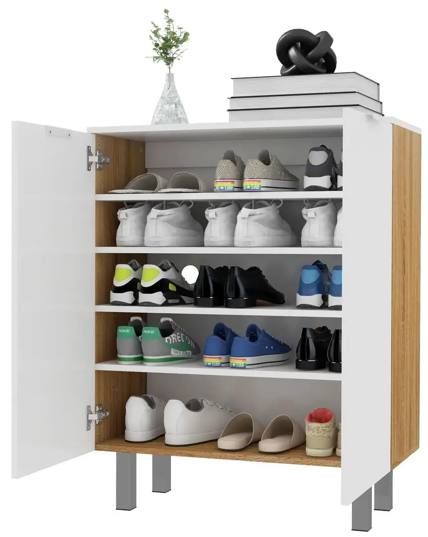 Tumba pentru incaltaminte Homcom 837-472V81WT 76x31x95 cm (White Gloss/Natural Oak) - 5