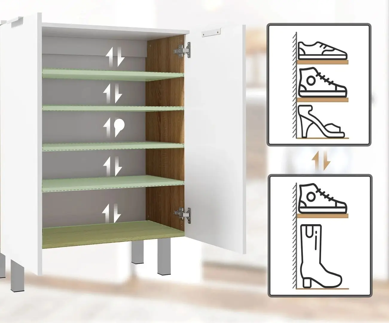 Tumba pentru incaltaminte Homcom 837-472V81WT 76x31x95 cm (White Gloss/Natural Oak) - 7