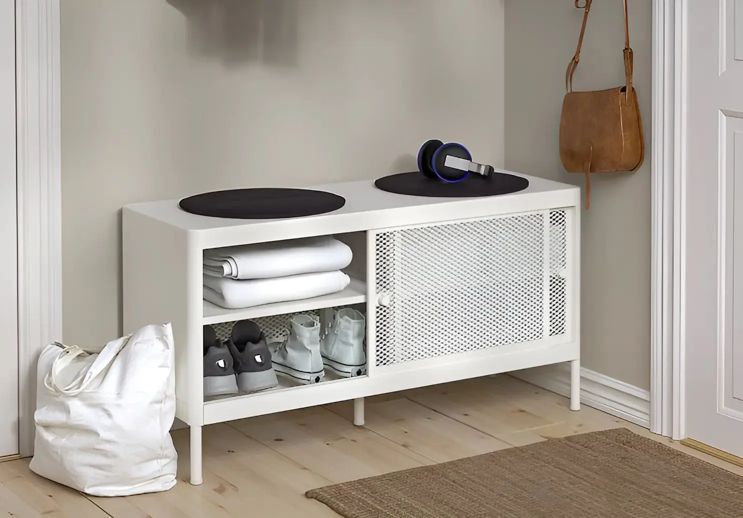 Tumba-bancheta pentru incaltaminte Ikea Mackapar usi glisante 100x37 (Alb)