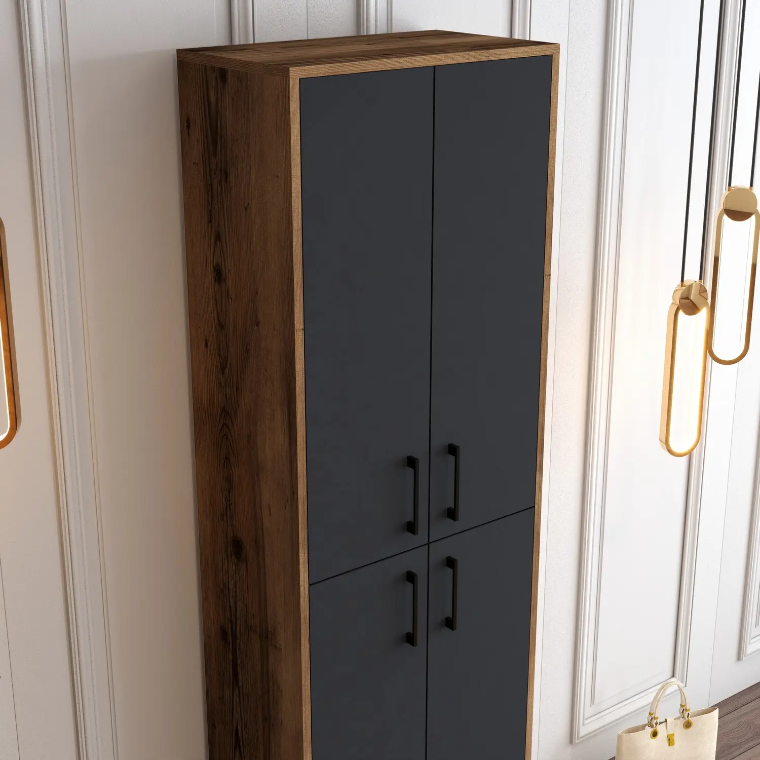 Шкаф для обуви Mirage Meble Berlin A (Anthracite/Walnut)