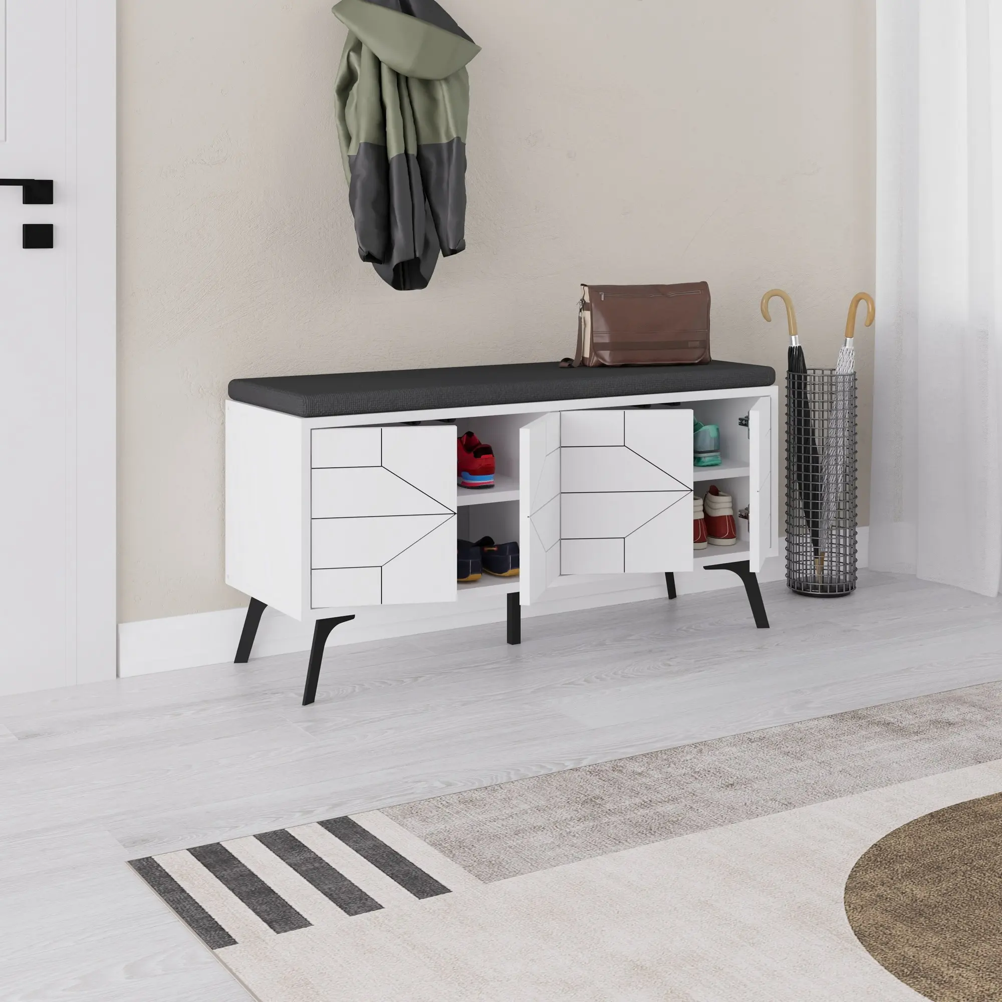 Tumba-bancheta pentru incaltaminte Mirage Meble Dune 170x55x35 (White)