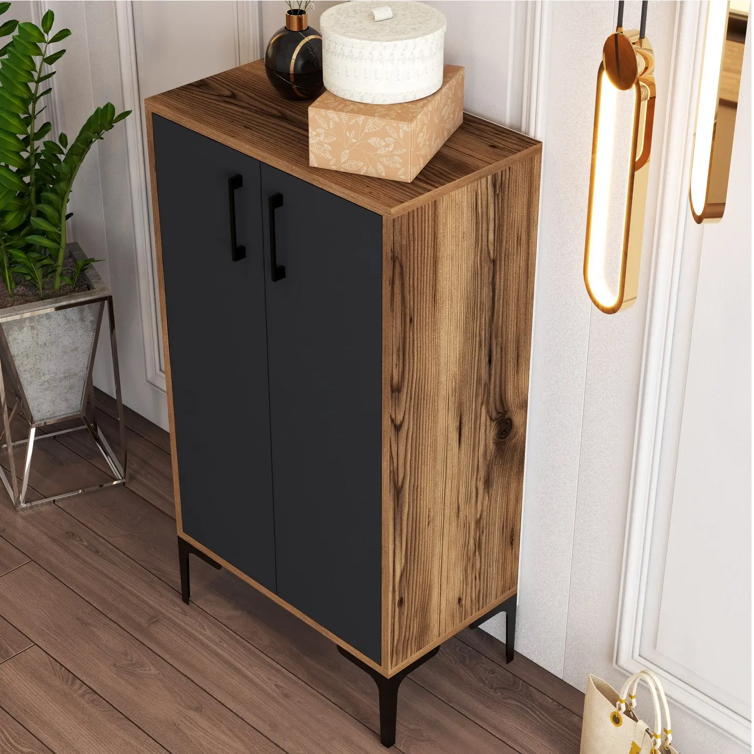 Tumba pentru incaltaminte Mirage Meble Prag (Anthracite/Walnut)