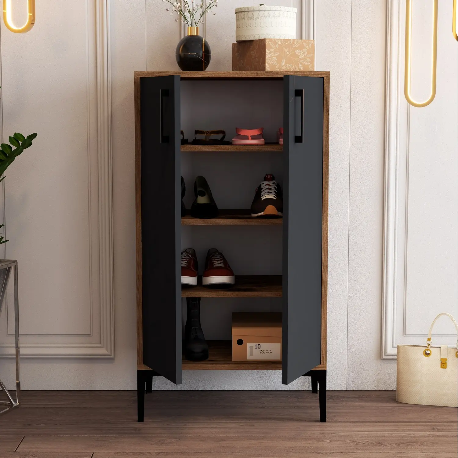 Tumba pentru incaltaminte Mirage Meble Prag (Anthracite/Walnut)