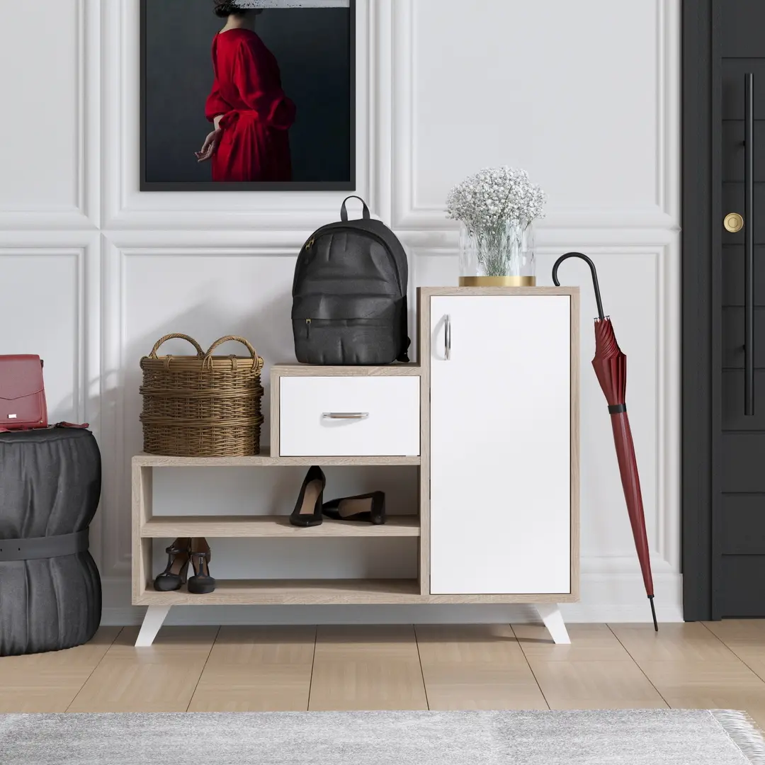 Тумба-стеллаж для обуви Mirage Meble Retro (White/Sonoma Atlantic Pine)