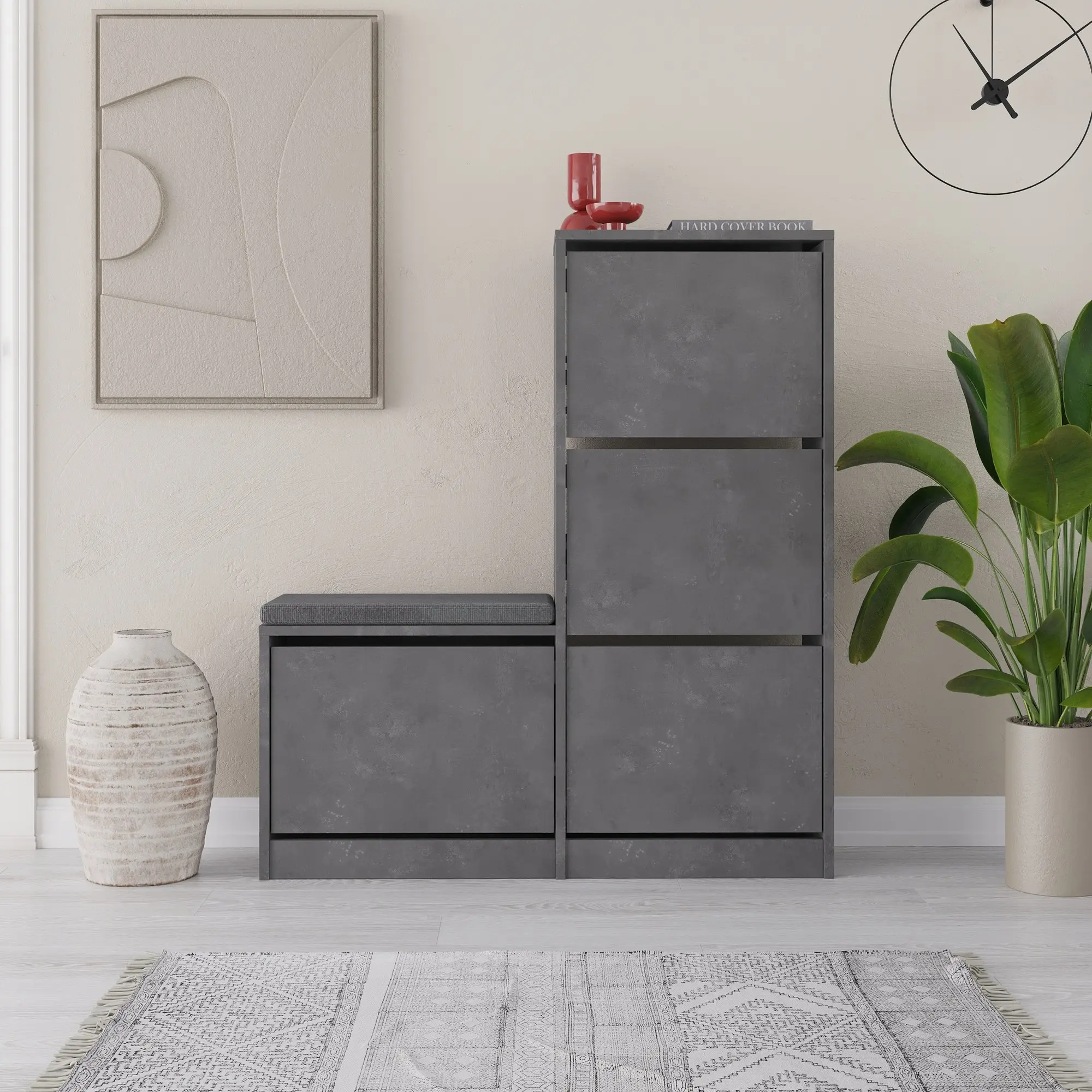 Tumba-bancheta pentru incaltaminte Mirage Meble Dude (Retro Grey)