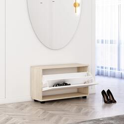 Tumba pentru incaltaminte Mobildor Leo 90x27x47cm (Sonoma/White) Thumb