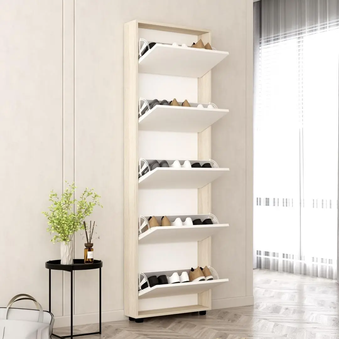 Тумба для обуви Mobildor Leo Slim 50x16x203cm (Sonoma/White)