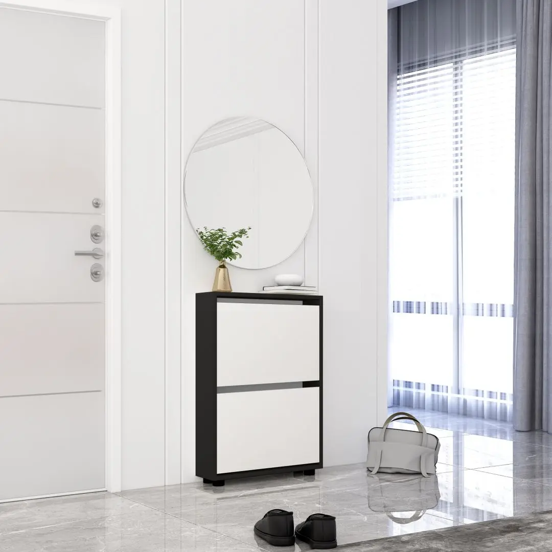Tumba pentru incaltaminte Mobildor Leo Slim 60x16x86cm (Anthracite/White)