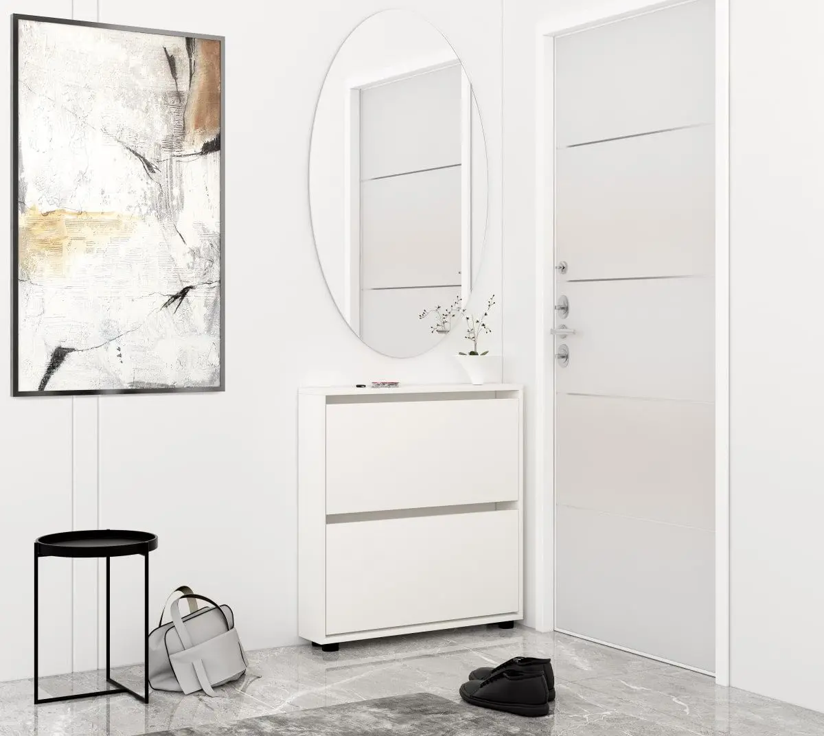 Tumba pentru incaltaminte Mobildor Leo Slim 60x16x86cm (White)