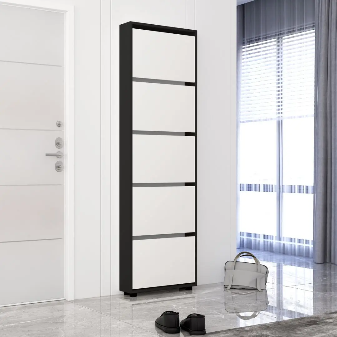 Tumba pentru incaltaminte Mobildor Leo Slim 70x16x203cm (Anthracite/White)