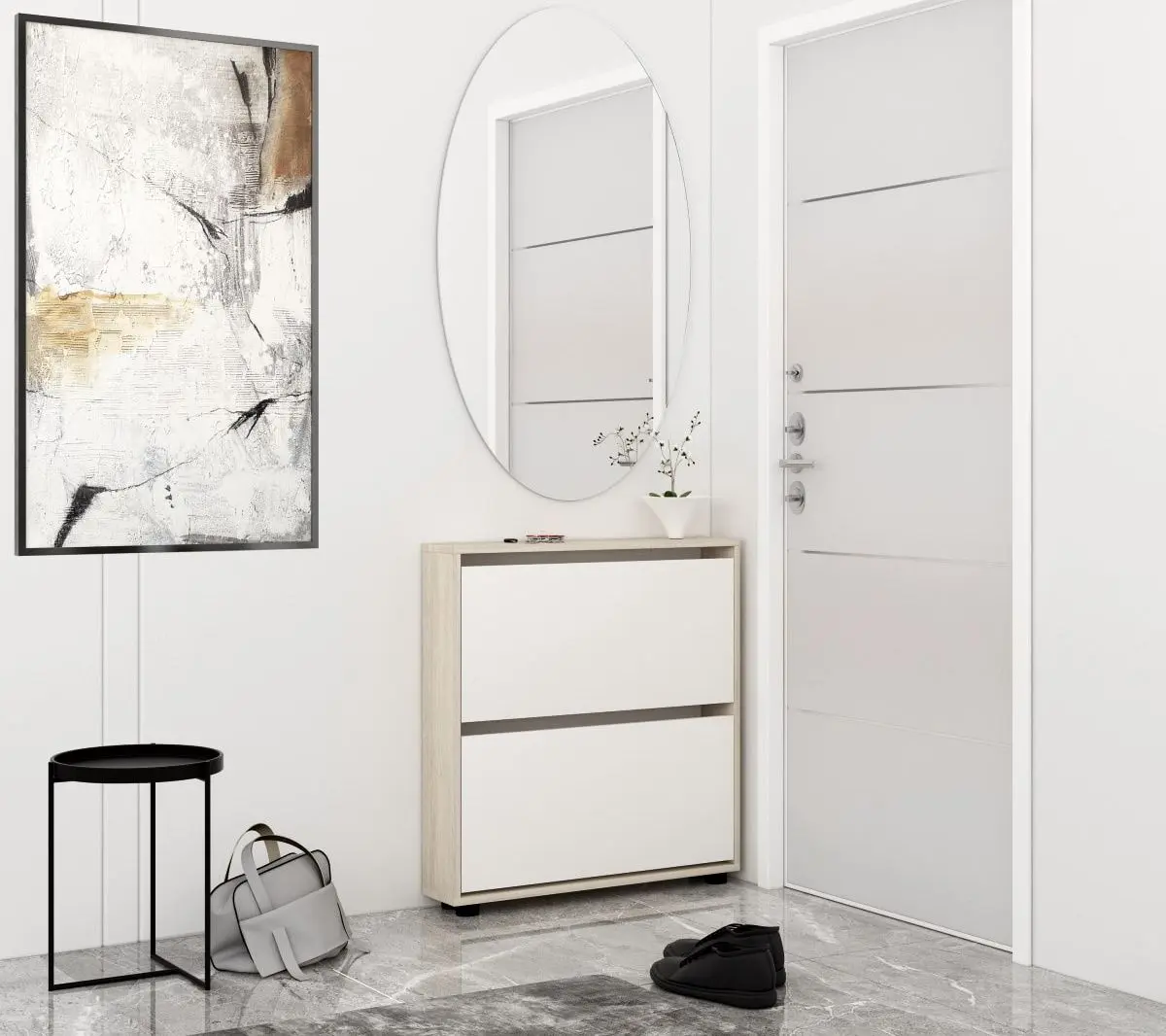 Тумба для обуви Mobildor Leo Slim 70x16x86cm (Sonoma/White)