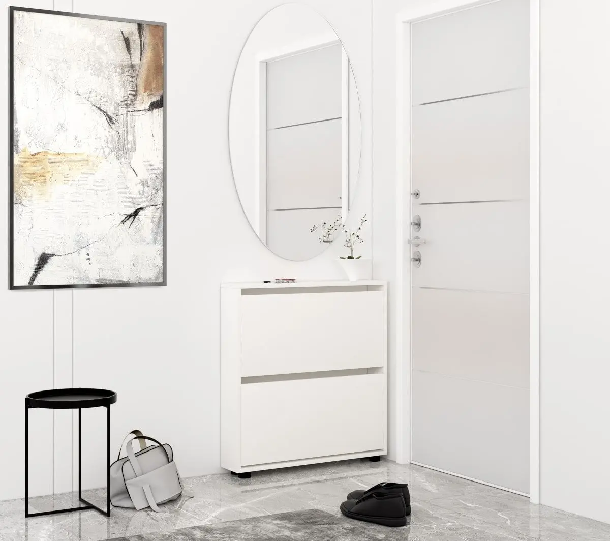 Tumba pentru incaltaminte Mobildor Leo Slim 70x16x86cm (White)