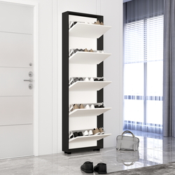 Tumba pentru incaltaminte Mobildor Leo Slim 80x16x203cm (Anthracite/White) Thumb