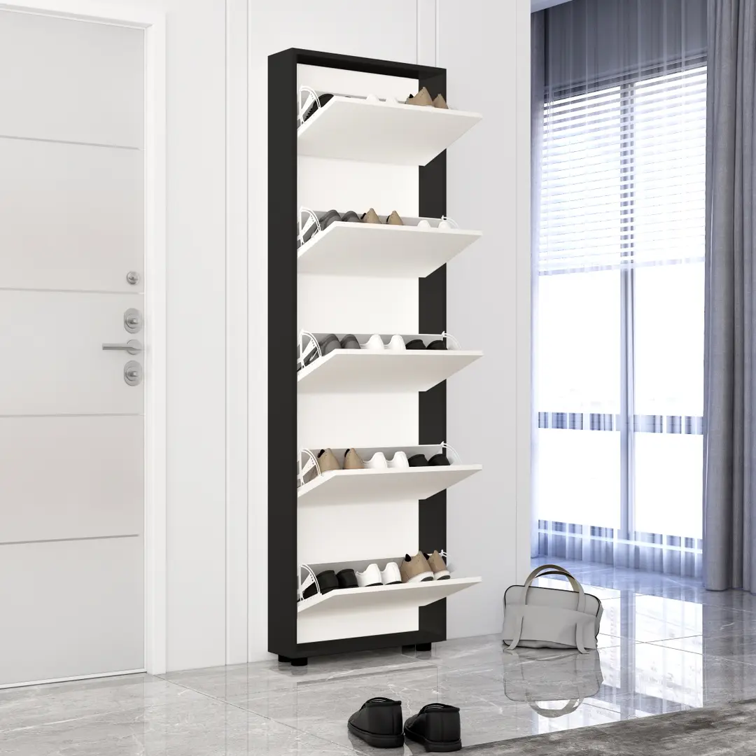 Tumba pentru incaltaminte Mobildor Leo Slim 80x16x203cm (Anthracite/White)