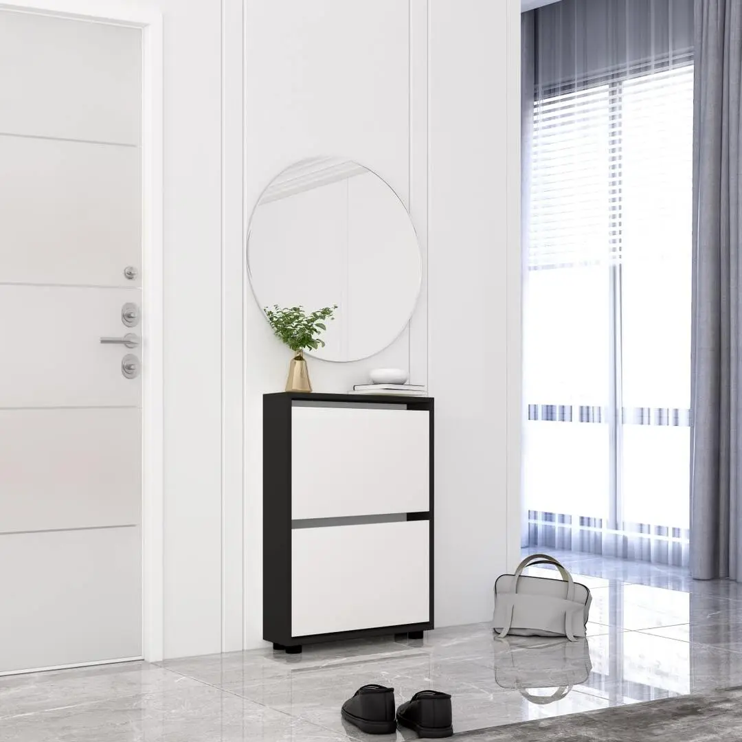 Tumba pentru incaltaminte Mobildor Leo Slim 80x16x86cm (Anthracite/White)