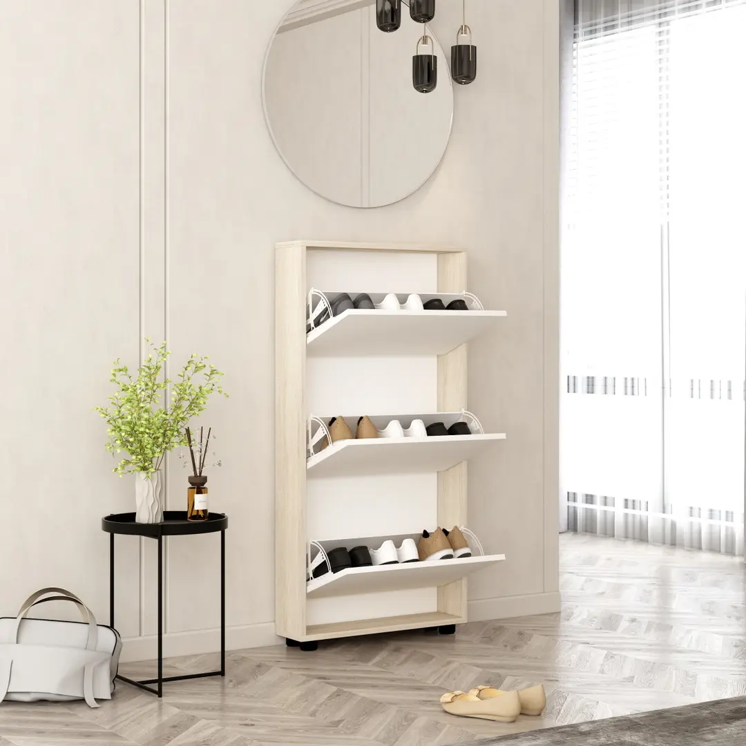 Тумба для обуви Mobildor Leo Slim 90x16x125cm (Sonoma/White)