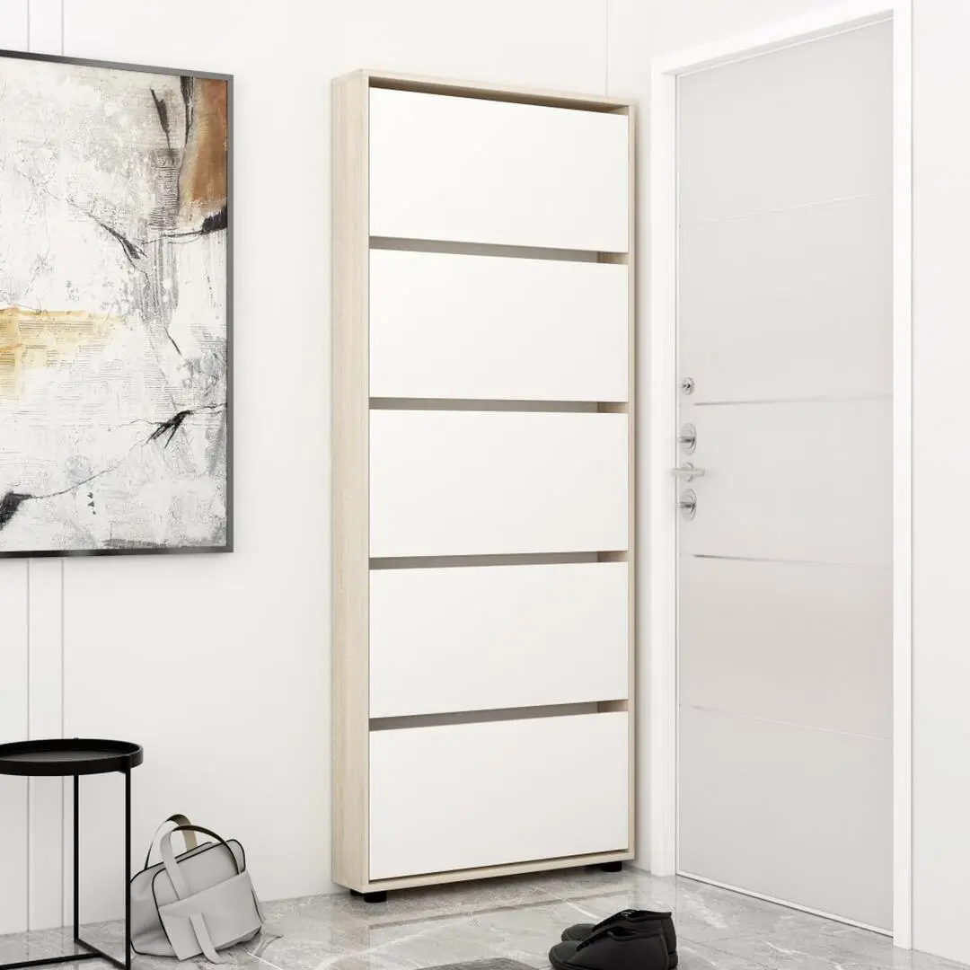 Tumba pentru incaltaminte Mobildor Leo Slim 90x16x203cm (Sonoma/White)