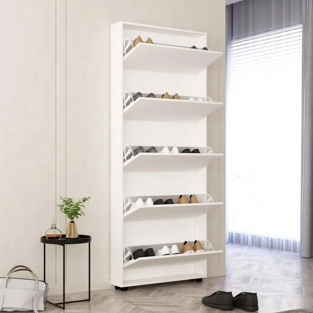 Tumba pentru incaltaminte Mobildor Leo Slim 90x16x203cm (White)