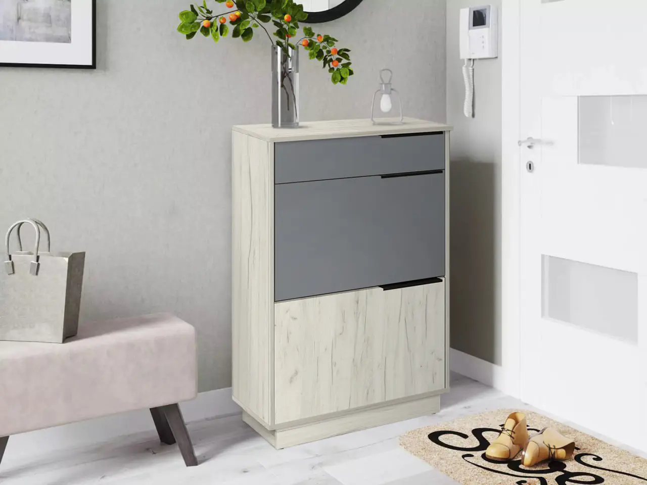 Tumba pentru incaltaminte Modern Visit New 60cm (Craft Oak White/Slate Grey)