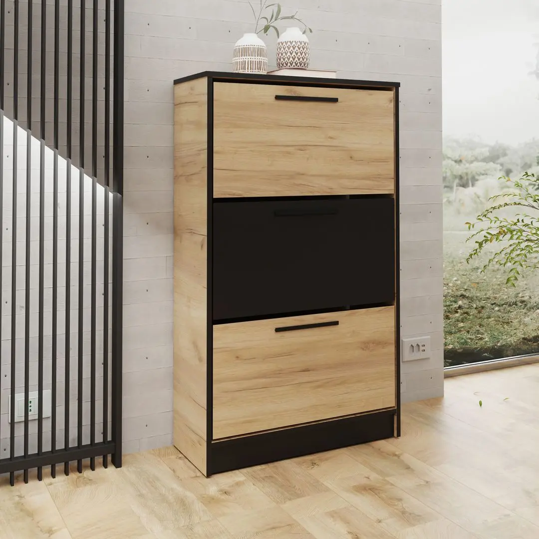 Tumba pentru incaltaminte Prime Furniture SZNB01 (Craft Oak Golden/Black)