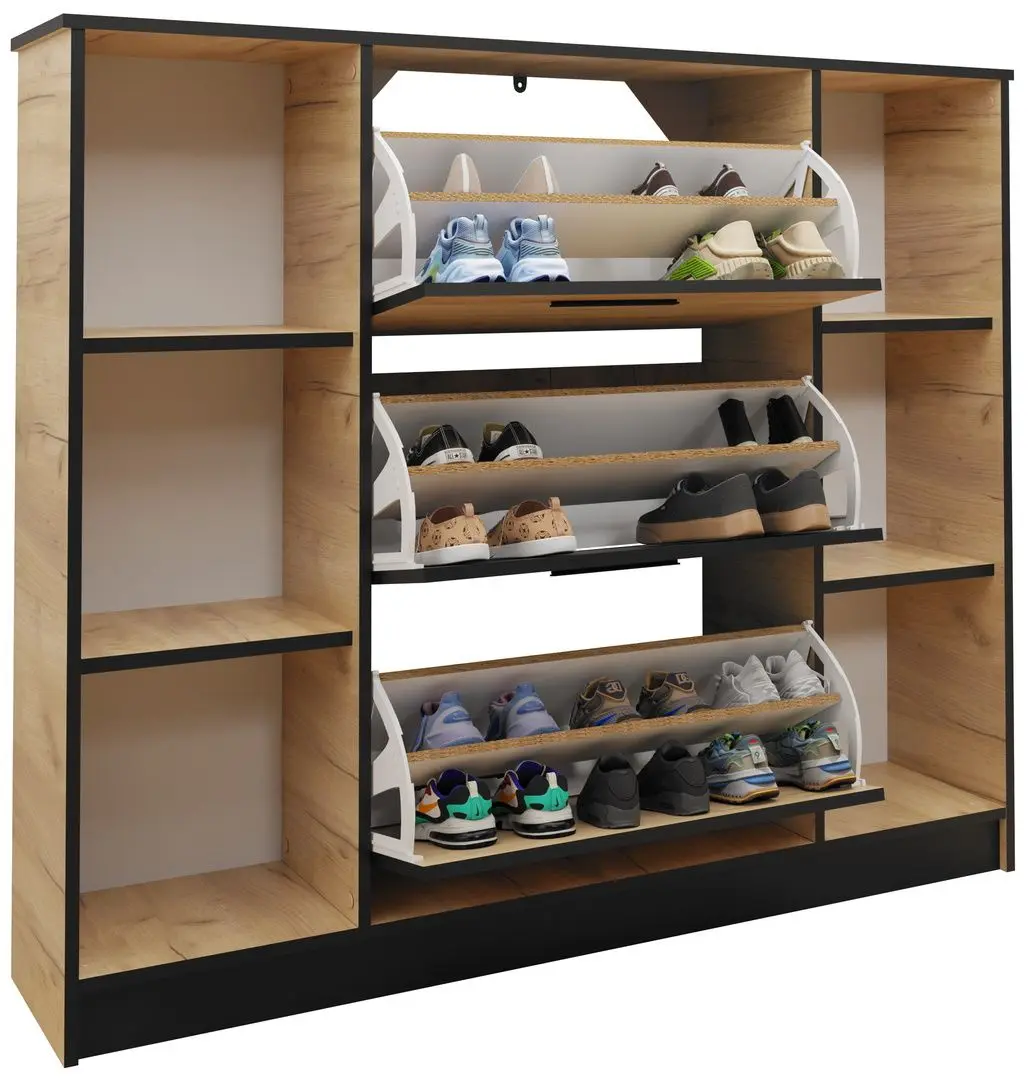 Tumba pentru incaltaminte Prime Furniture SZNB02 (Craft Oak Golden/Black) - 4