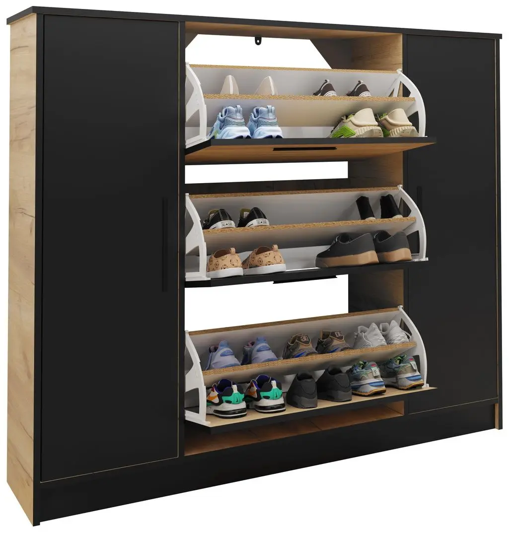 Tumba pentru incaltaminte Prime Furniture SZNB02D (Craft Oak Golden/Black) - 4