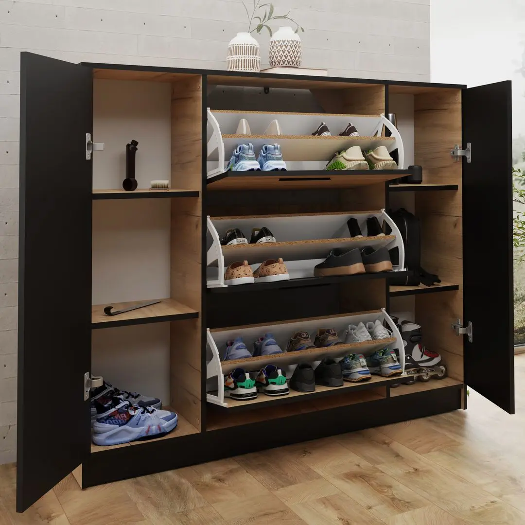 Tumba pentru incaltaminte Prime Furniture SZNB02D (Craft Oak Golden/Black) - 6