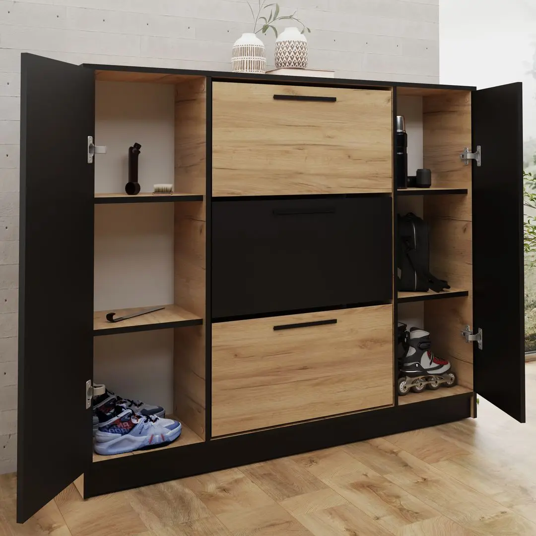 Tumba pentru incaltaminte Prime Furniture SZNB02D (Craft Oak Golden/Black) - 7