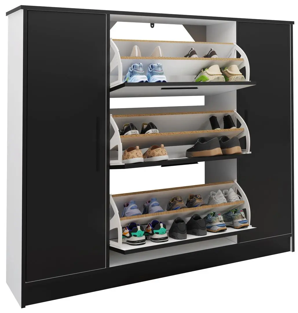 Tumba pentru incaltaminte Prime Furniture SZNB02D (White/Black) - 4