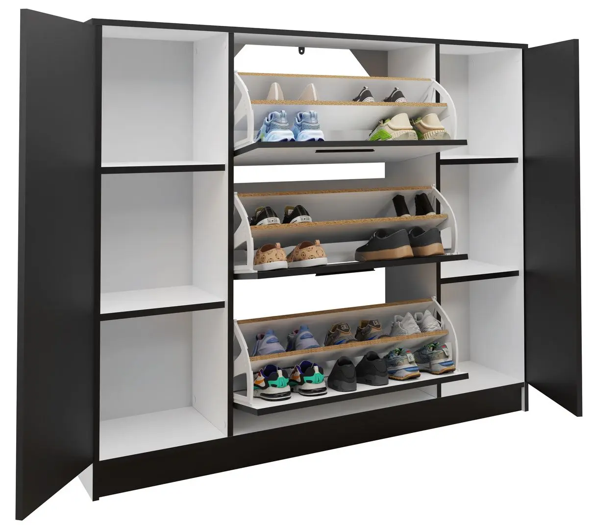 Tumba pentru incaltaminte Prime Furniture SZNB02D (White/Black) - 5