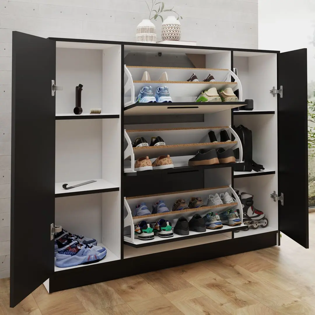 Tumba pentru incaltaminte Prime Furniture SZNB02D (White/Black) - 6