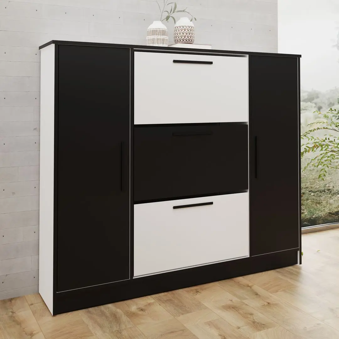 Tumba pentru incaltaminte Prime Furniture SZNB02D (White/Black)