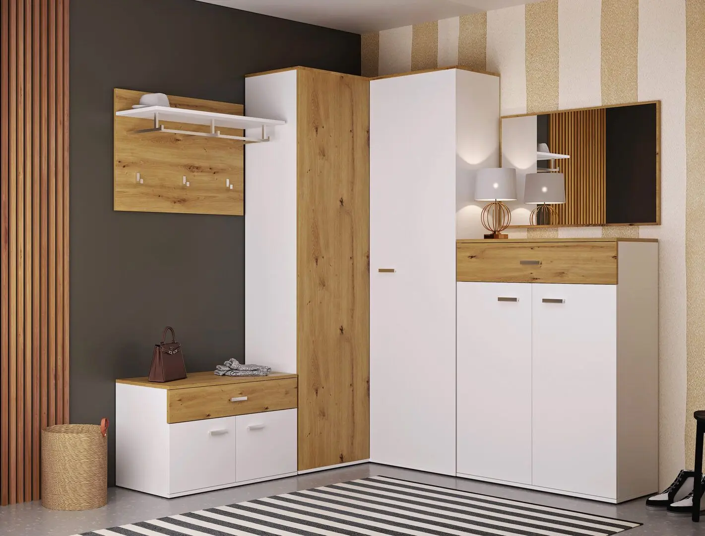 Tumba pentru incaltaminte Sokme Barselona 2D/1S (Artisan Oak/White) - 4