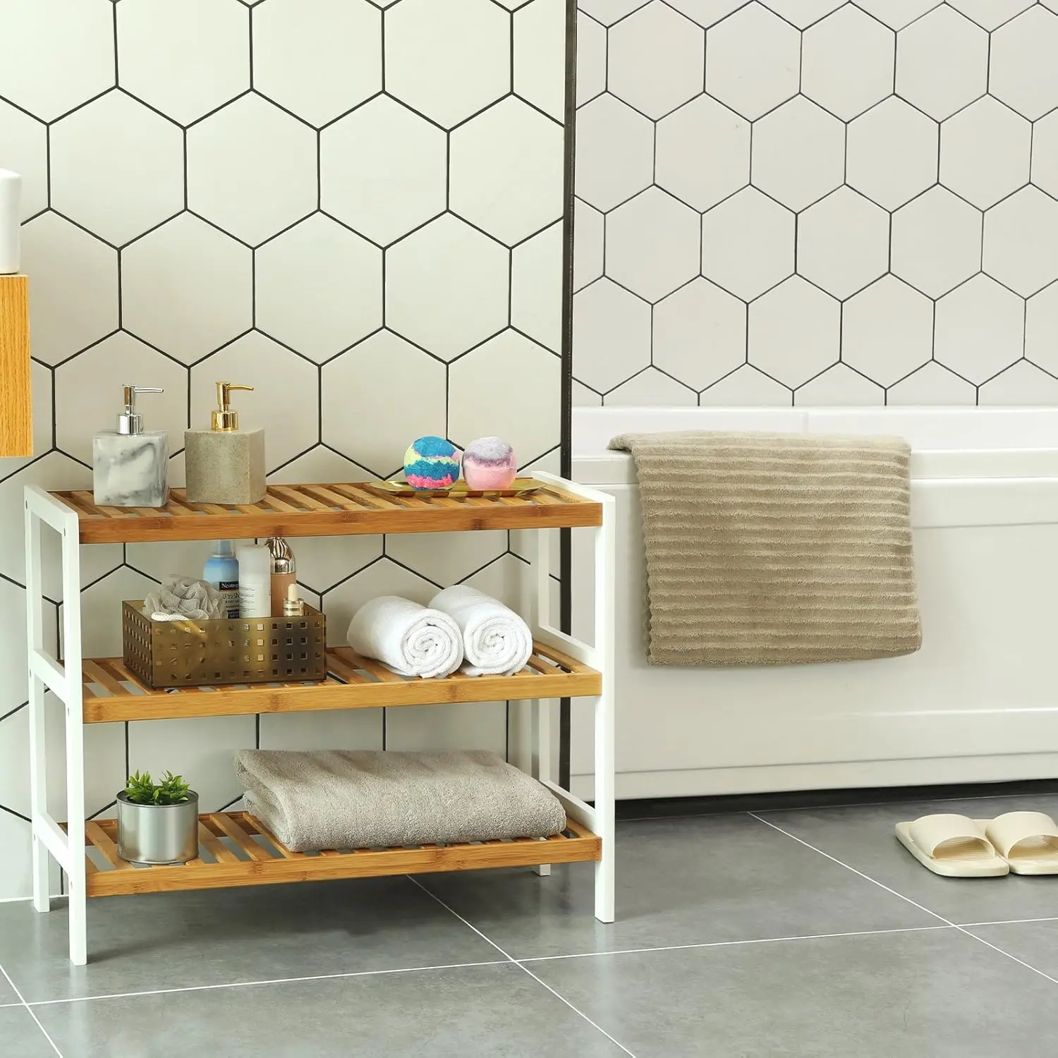 Стеллаж для обуви Songmics LBS03H (White/Bamboo)