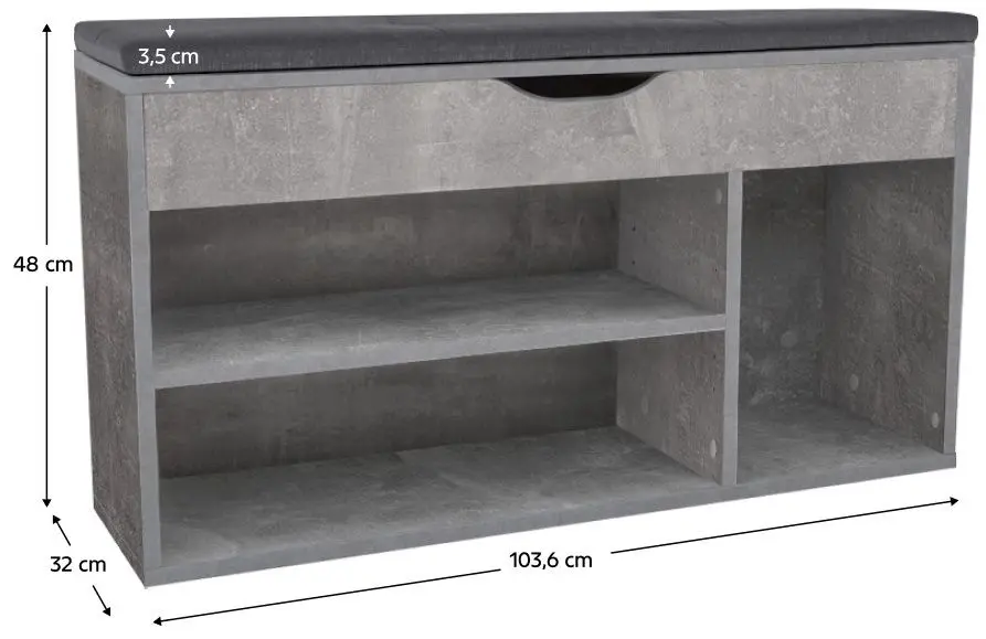 Bancheta-etajera pentru incaltaminte Tempo Kondela Fuddy (Concrete/Grey)