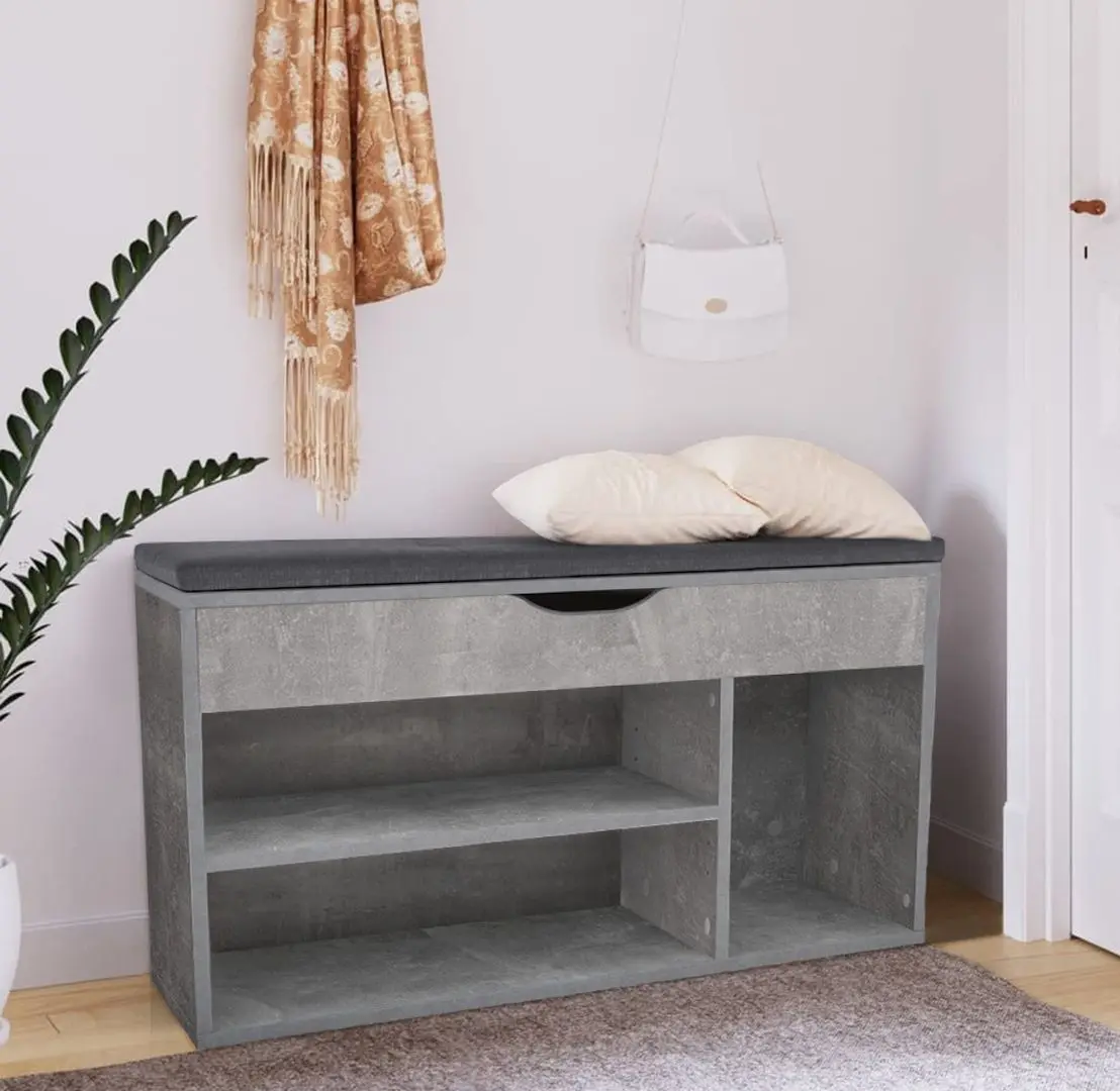 Bancheta-etajera pentru incaltaminte Tempo Kondela Fuddy (Concrete/Grey)