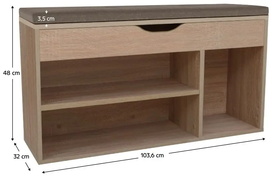 Bancheta-etajera pentru incaltaminte Tempo Kondela Fuddy (Sonoma Oak)