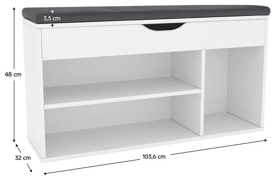 Банкетка-стеллаж для обуви Tempo Kondela Fuddy (White/Grey)