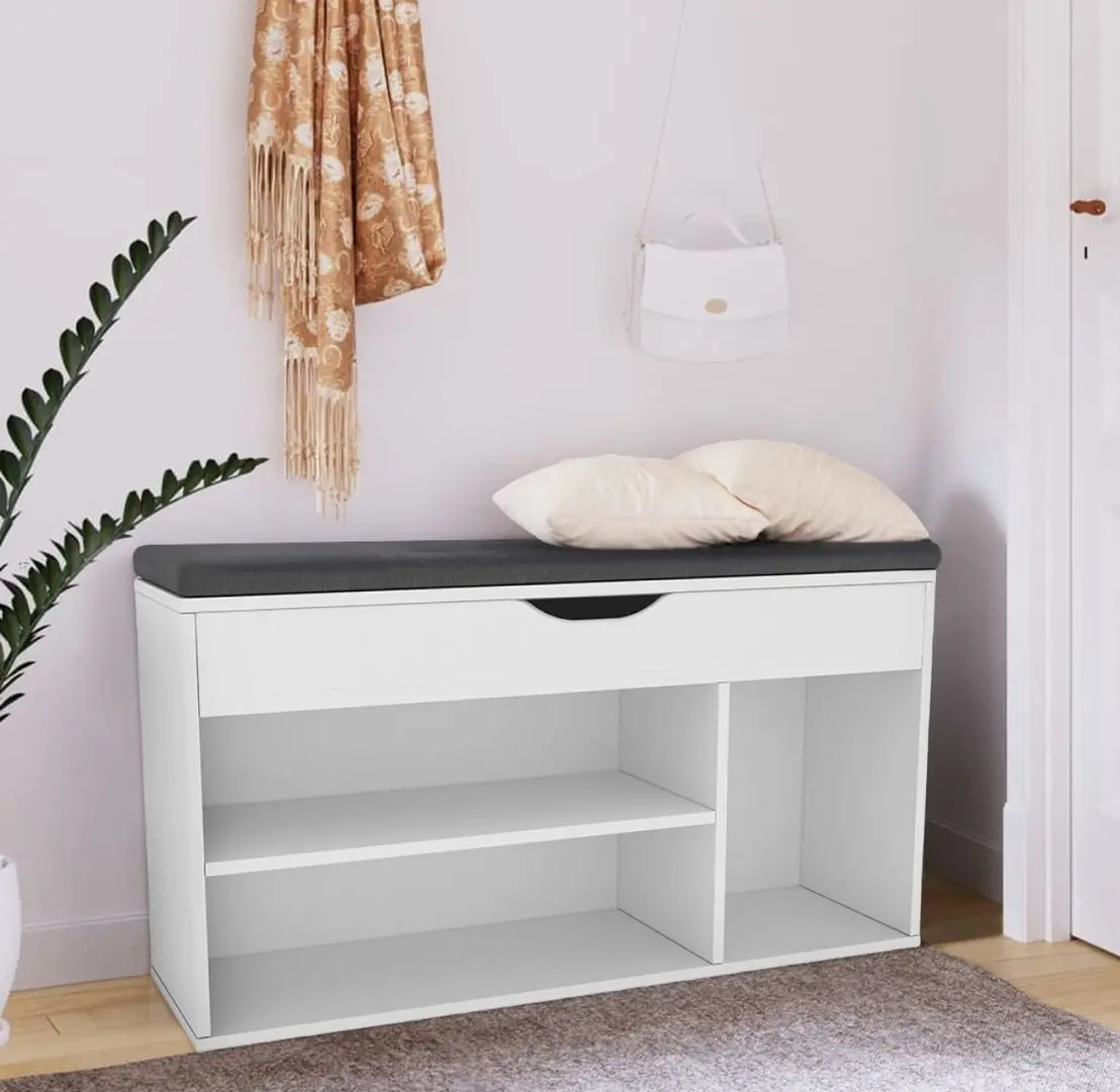 Банкетка-стеллаж для обуви Tempo Kondela Fuddy (White/Grey)